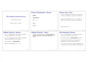 Poisson Distribution: Review  Poisson Over Time Let B 1  Poisson(  ) be the number of bikes