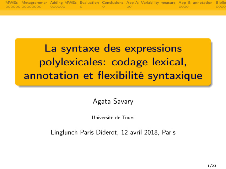 la syntaxe des expressions polylexicales codage lexical