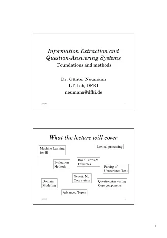 Information Extraction and  Question-Answering Systems  Foundations and methods  Dr. Gnter