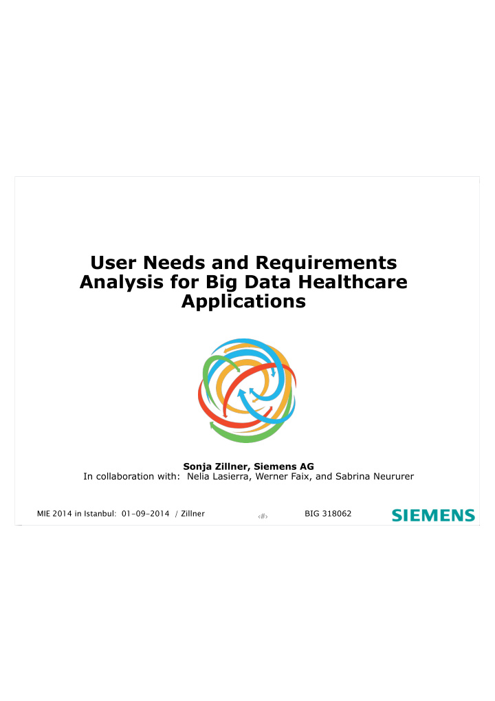 user needs and requirements analysis for big data