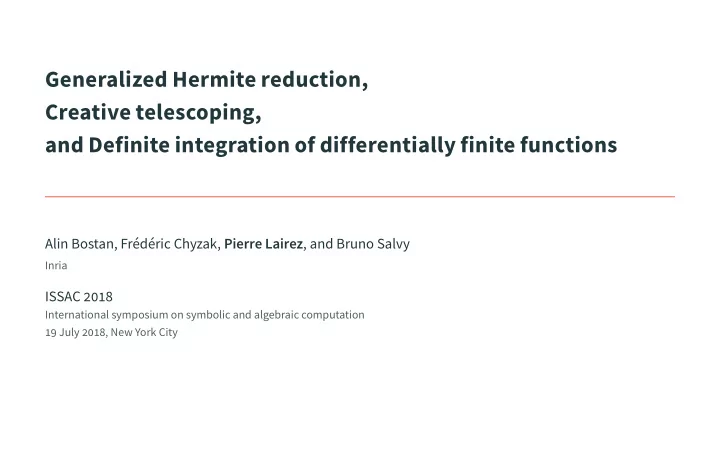 generalized hermite reduction creative telescoping and
