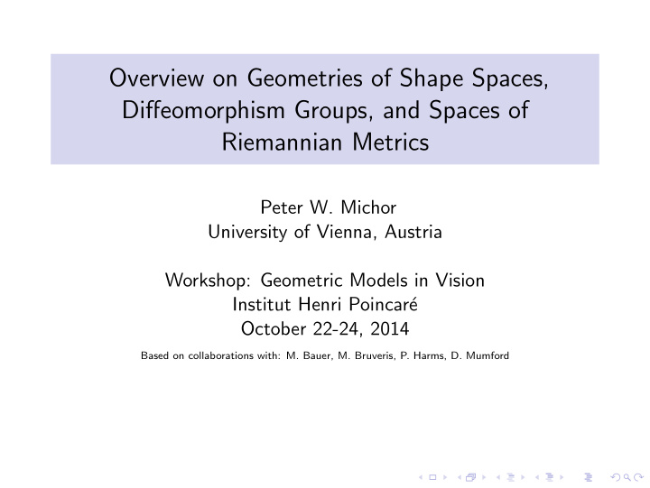 overview on geometries of shape spaces diffeomorphism