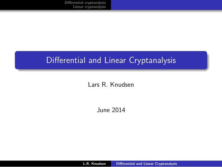 differential and linear cryptanalysis