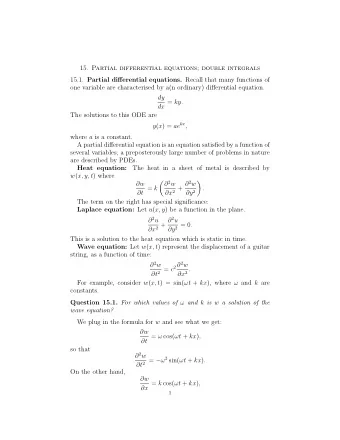 15. Partial differential equations; double integrals 15.1. Partial differential equations. Recall