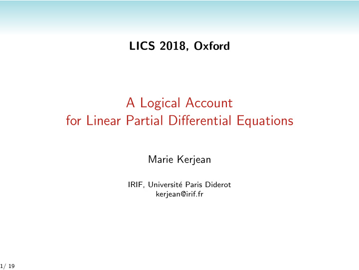 a logical account for linear partial differential