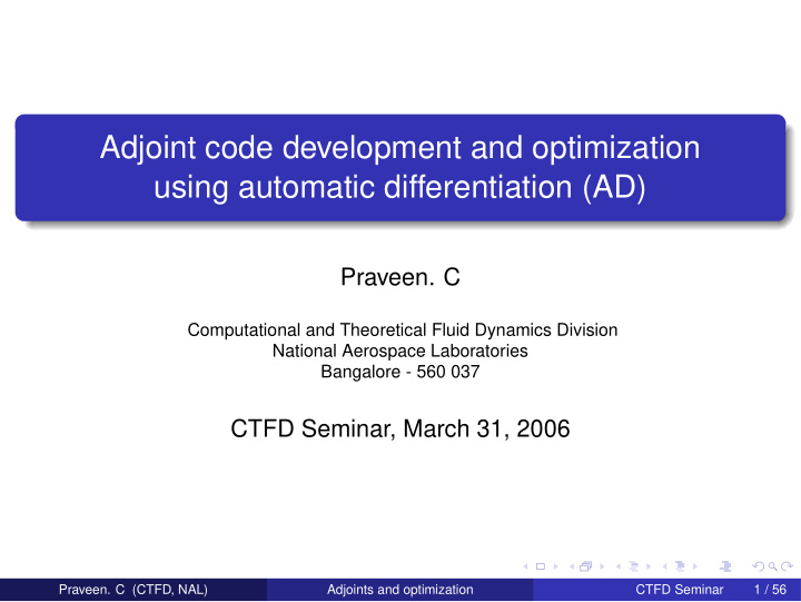 adjoint code development and optimization using automatic