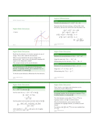 Implicit Differentiation  MCV4U: Calculus &amp; Vectors  Recap Determine the derivative of y 3 + 4