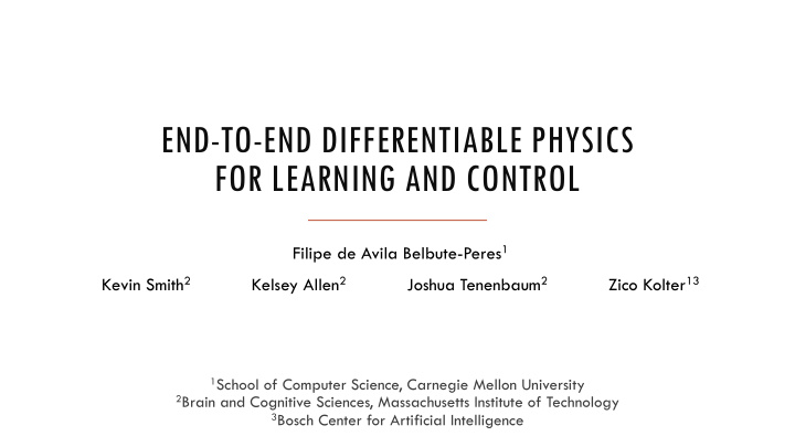 end to end differentiable physics for learning and control