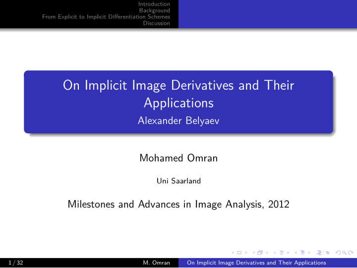 on implicit image derivatives and their applications