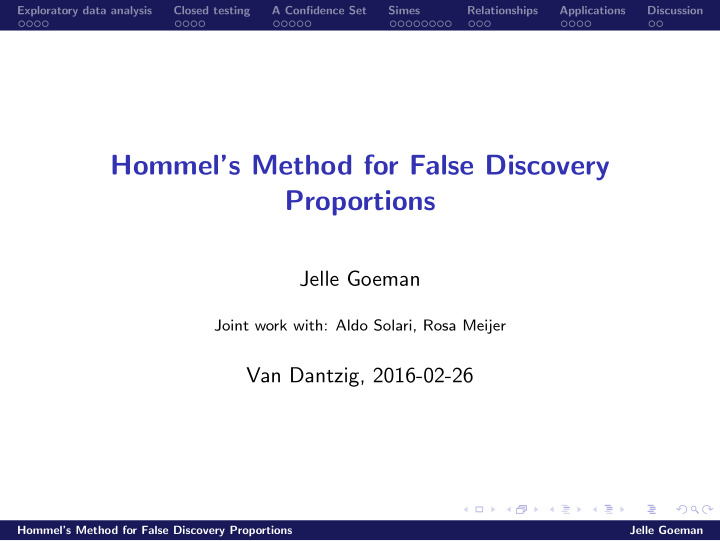 hommel s method for false discovery proportions