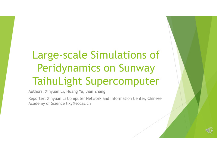 large scale simulations of peridynamics on sunway