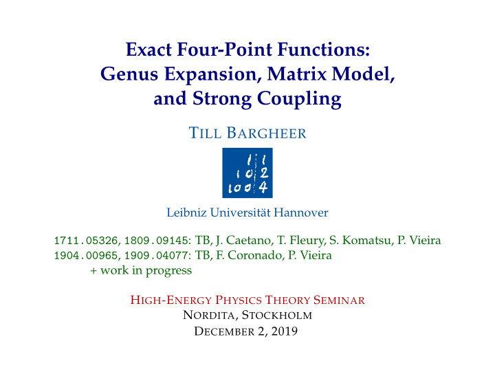 exact four point functions genus expansion matrix model