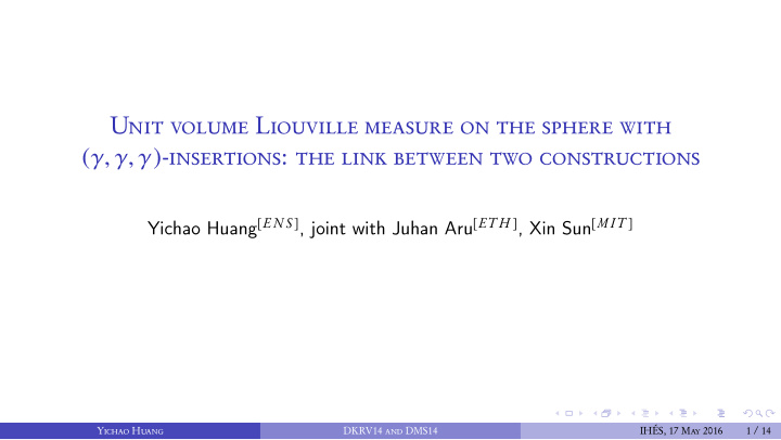 unit volume liouville measure on the sphere with
