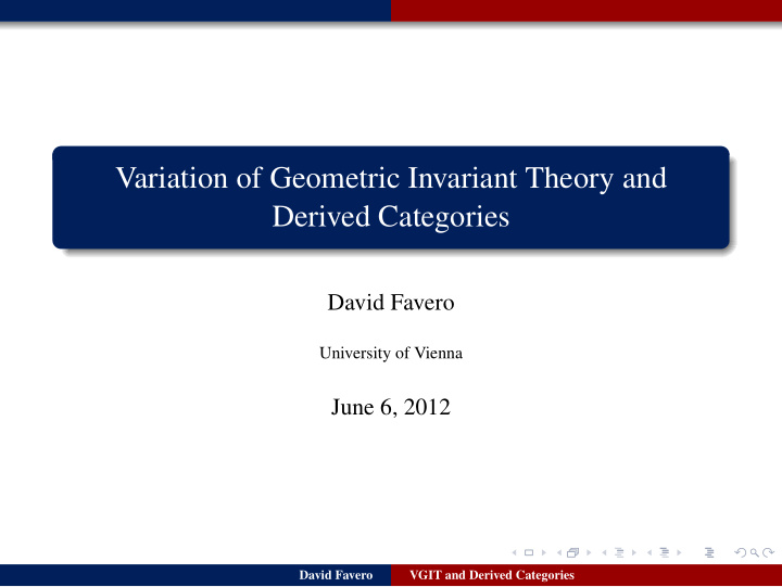 variation of geometric invariant theory and derived