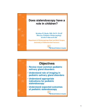 Objectives  Review most common pediatric  salivary gland disorders  Understand role of