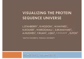 VISUALIZING THE PROTEIN  SEQUENCE UNIVERSE L.STANBERRY 1 , R.HIGDON 1 , W.HAYNES 1 , N.KOLKER 1 ,