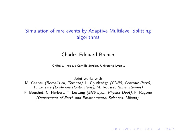 simulation of rare events by adaptive multilevel