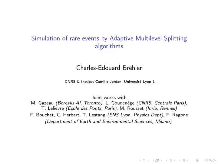 simulation of rare events by adaptive multilevel
