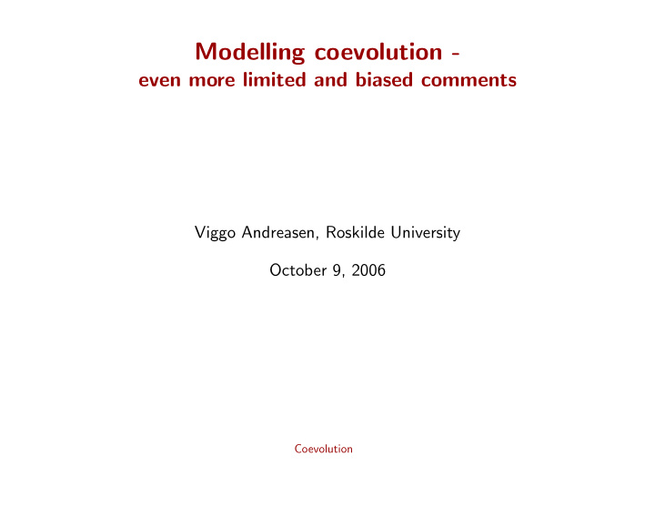 modelling coevolution