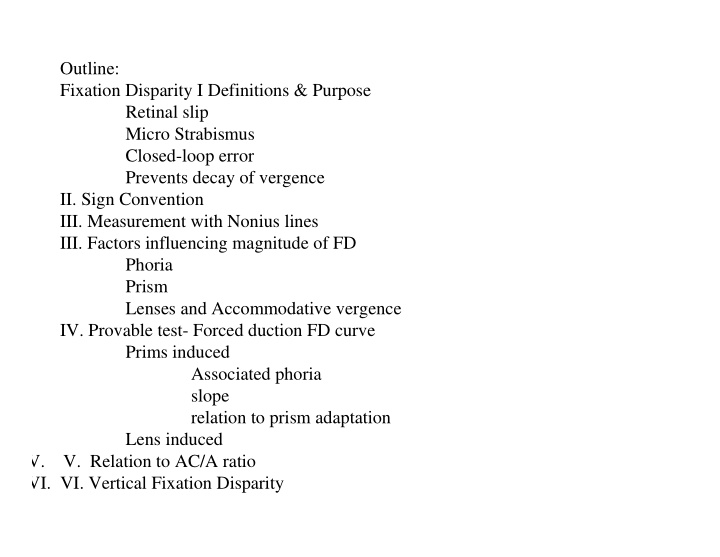 outline fixation disparity i definitions purpose retinal