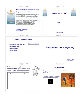 Introduction to the Night Sky  What is a star?  Types of Stars  Constellations  Return to