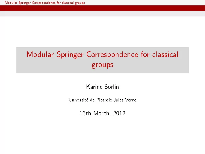 modular springer correspondence for classical groups