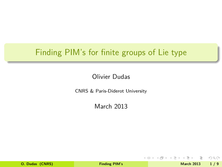 finding pim s for finite groups of lie type