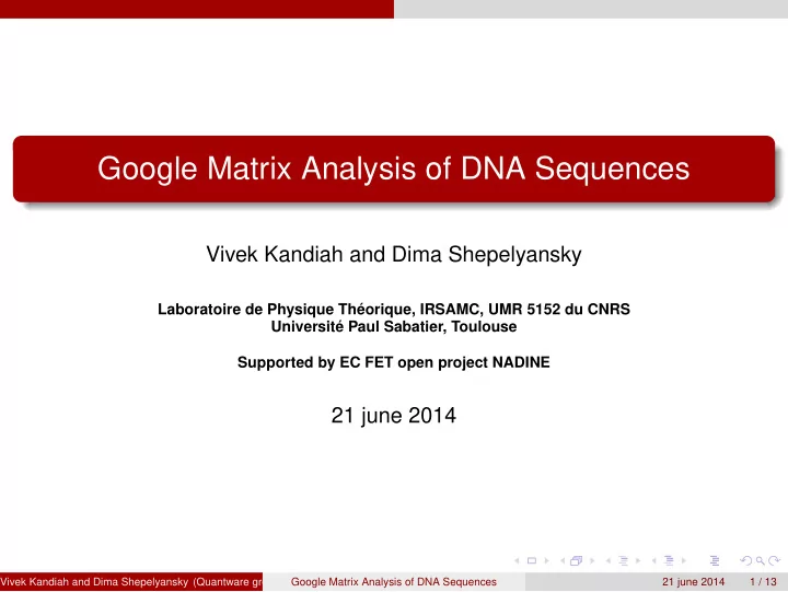 google matrix analysis of dna sequences
