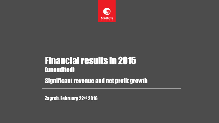 financial re resul ults ts in in 20 2015 15