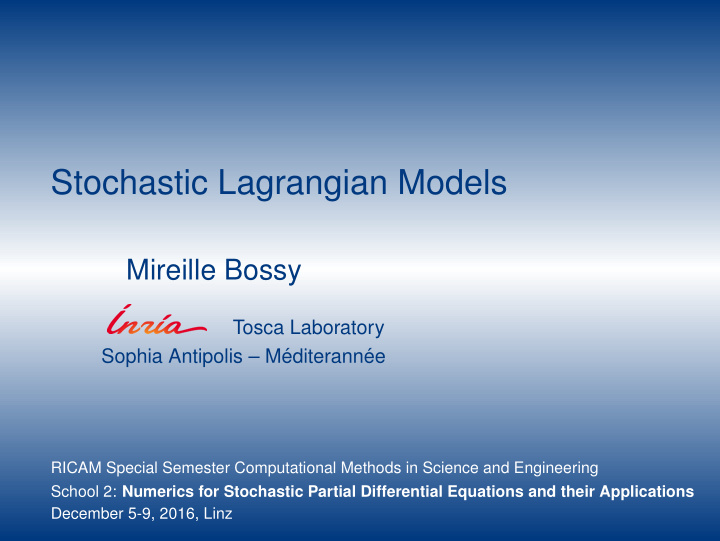 stochastic lagrangian models