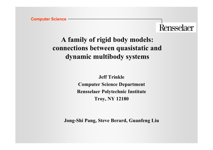 a family of rigid body models connections between