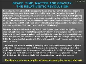 SPACE, TIME, MATTER AND GRAVITY:  THE RELATIVISTIC REVOLUTION  Soon after the revelation of