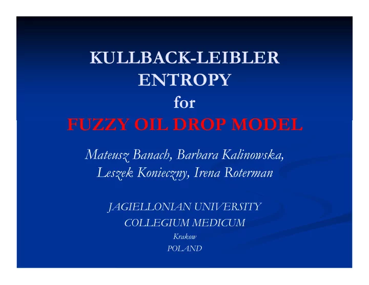 kullback leibler entropy for fuzzy oil drop model