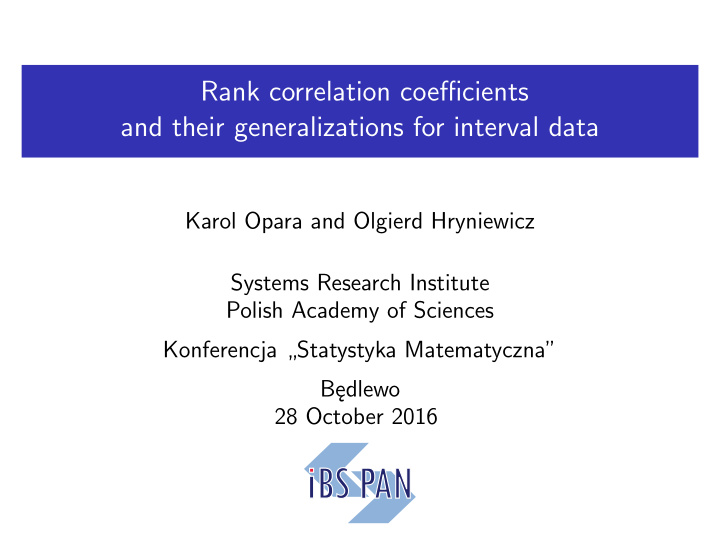 rank correlation coefficients and their generalizations