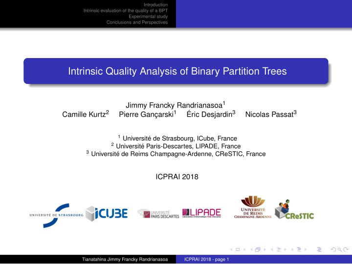 intrinsic quality analysis of binary partition trees