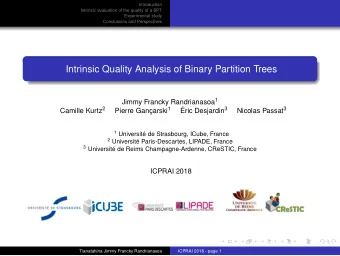 Intrinsic Quality Analysis of Binary Partition Trees Jimmy Francky Randrianasoa 1 Camille Kurtz 2