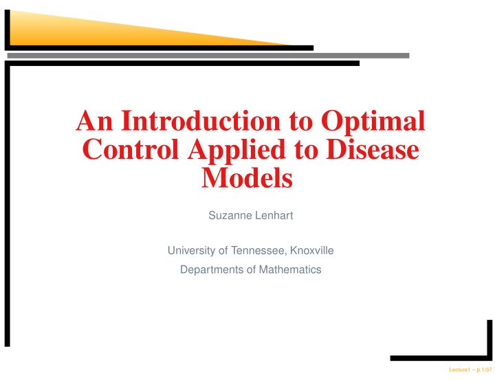 an introduction to optimal control applied to disease