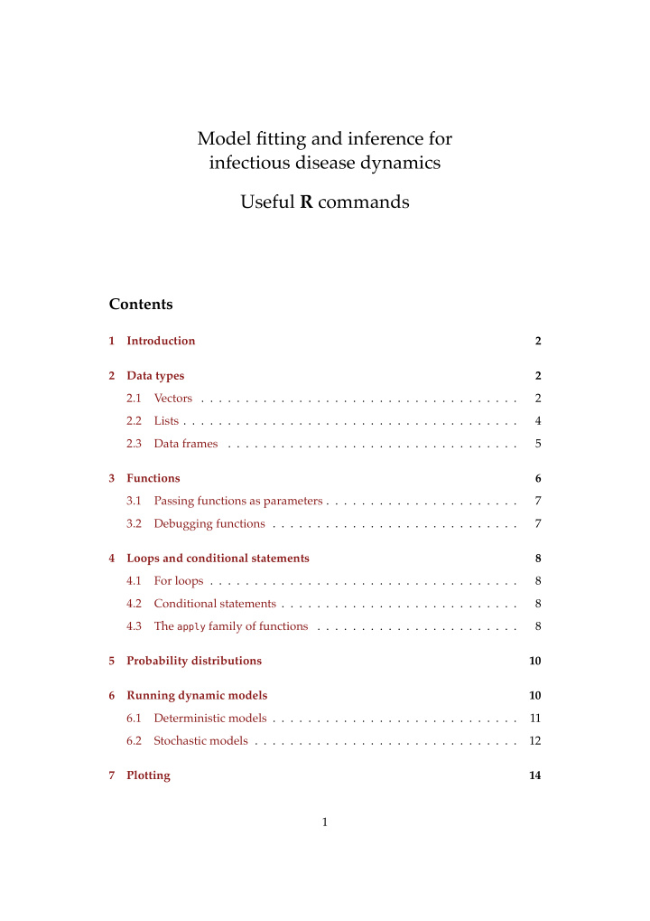 model fitting and inference for infectious disease