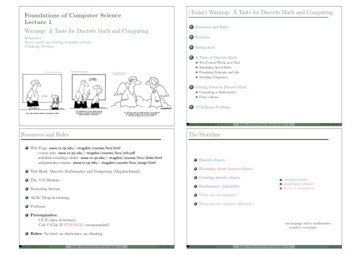 today warmup a taste for discrete math and computing