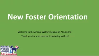 New Foster Orientation  Welcome to the Animal Welfare League of Alexandria!  Thank you for your