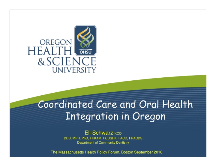 coordinated care and oral health integration in oregon