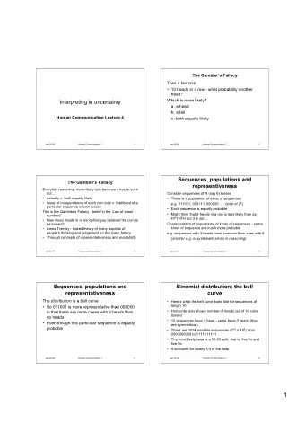 1  Binomial distribution: the bell curve  Tversky: representativeness  Tverskys theory is that