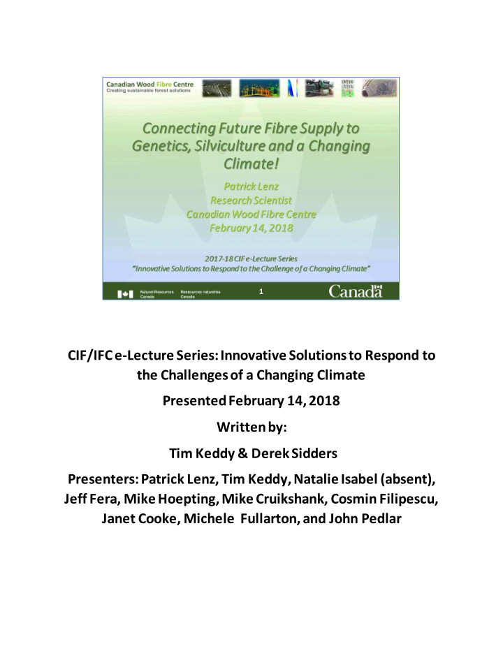 cif ifc e lecture series innovative solutions to respond