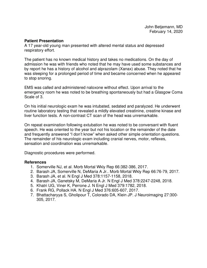 john betjemann md february 14 2020 patient presentation a