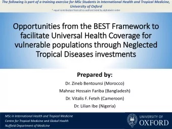 Opportunities fr  from th  the BEST Framework to  facilitate Universal Health Coverage for