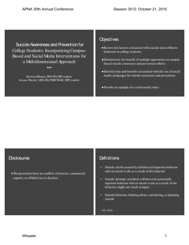 o bjectives suicide a wareness and p revention for