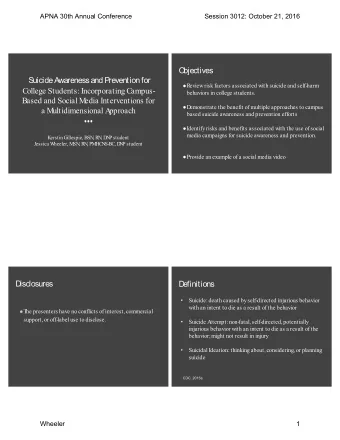 O  bjectives  Suicide A  wareness and P  revention for  Review risk factors associated with suicide