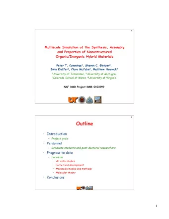 Outline   Introduction  Project goals   Personnel  Graduate students and post-doctoral