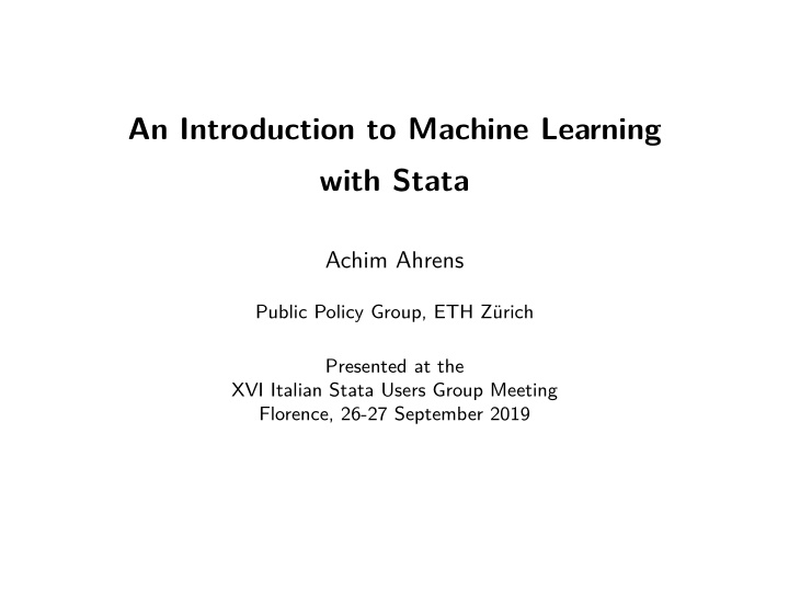 an introduction to machine learning with stata