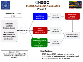 Phase 2  Randomization: 1:1:1  Switch over to  ARM  A  n=132  Treat to  Niraparib  Bevacizumab